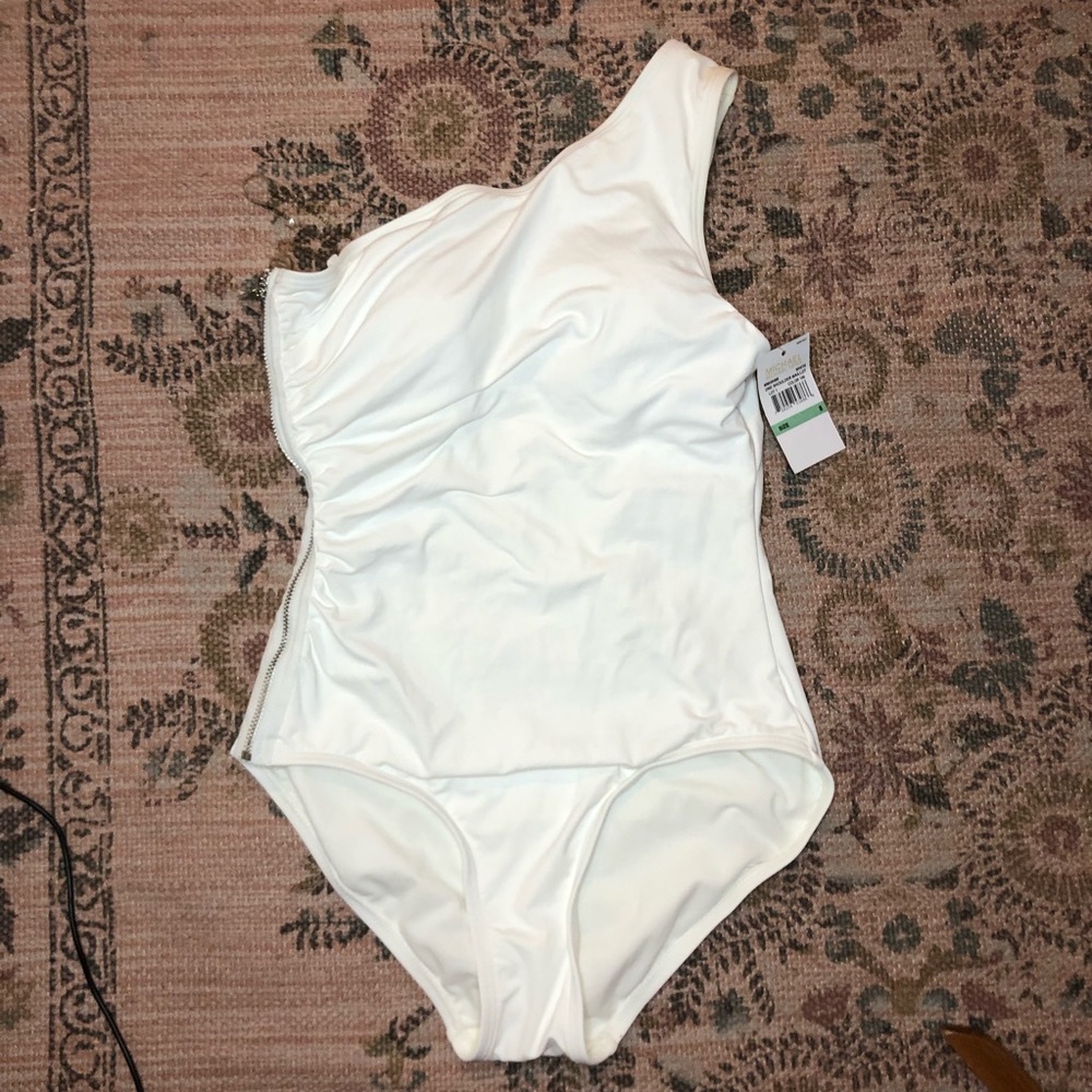 Michael Kors White One-piece Off Shoulder Swimsuit